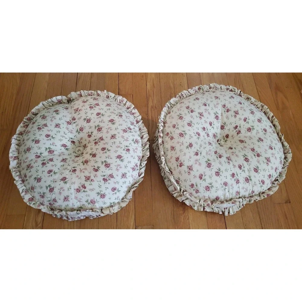 Vintage Floral Pillow Set Quilted Rose Cottagecore Throw Pillows Two Sided